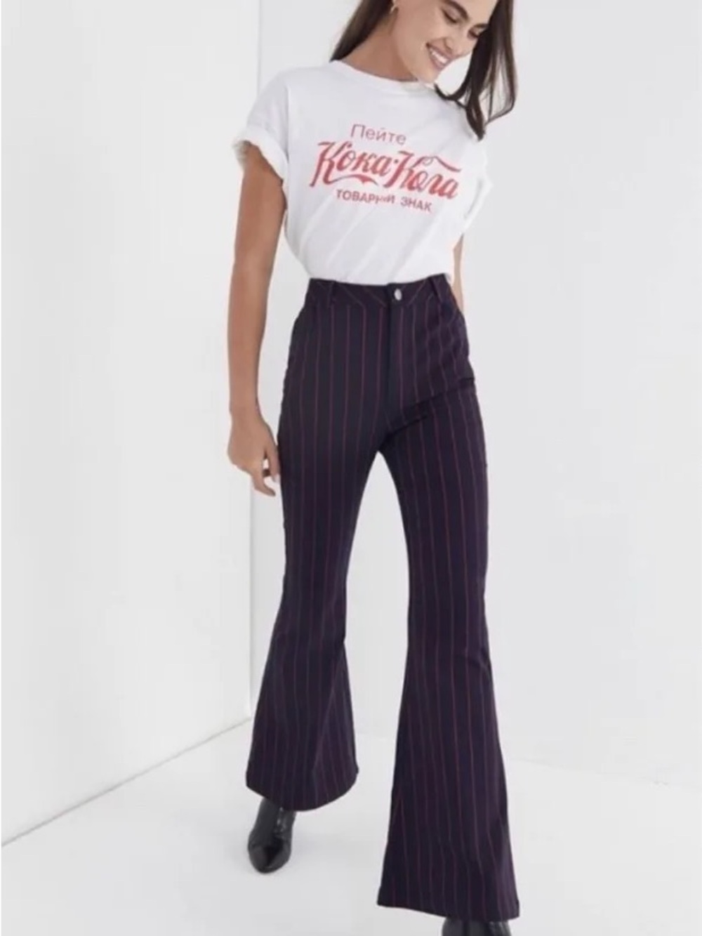 Urban Outfitters Blue and Red Pinstripe Boot Cut Pants